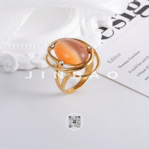 Bold Stainless Steel Color Gemstone Ring Classic Fashion for Women | G004598