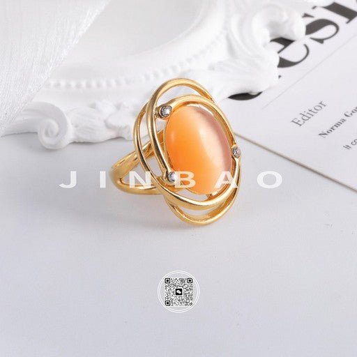 Bold Stainless Steel Color Gemstone Ring Classic Fashion for Women | G004598