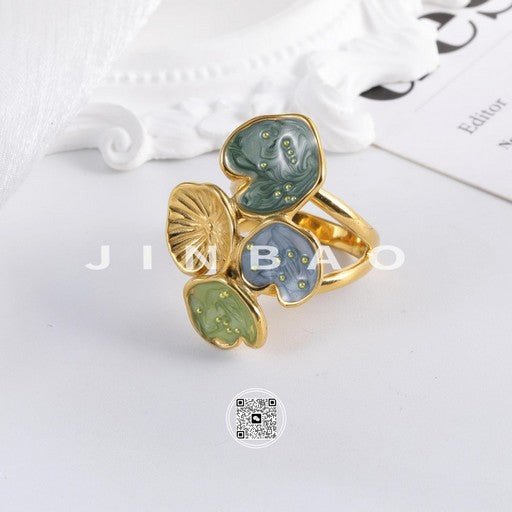 Bold Stainless Steel Ring with Green and Blue Floral Design for Women | G004481-JinBaoJewelry