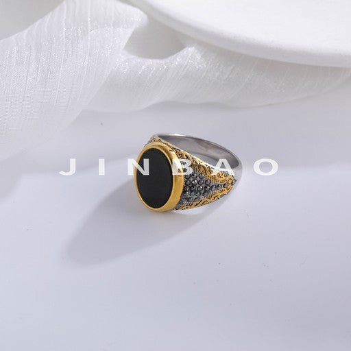 Bold Vintage Signet Ring Black Stone Stainless Steel for Men | K002746-JinBaoJewelry