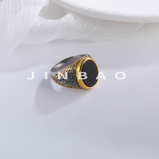 Bold Vintage Signet Ring Black Stone Stainless Steel for Men | K002746-JinBaoJewelry
