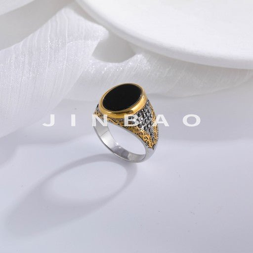 Bold Vintage Signet Ring Black Stone Stainless Steel for Men | K002746-JinBaoJewelry