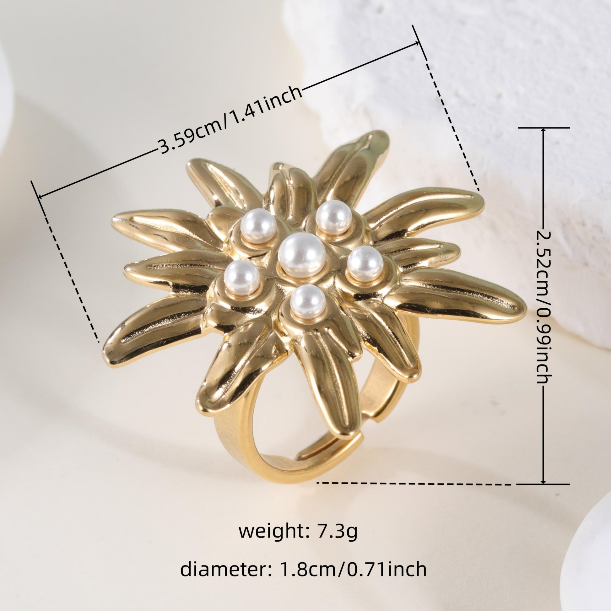 Elegant Ladies Flower Pearl Stainless Steel Ladies Waterproof Ring丨K003674