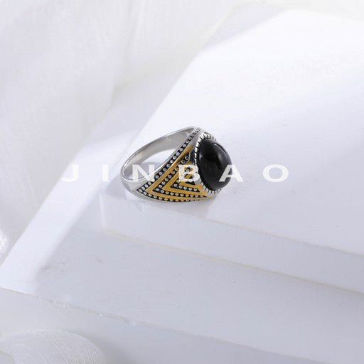 Classic Black Gemstone Ring Men's Stainless Steel Design | K002790