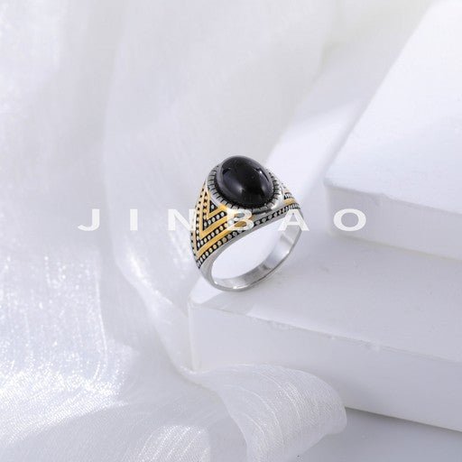 Classic Black Gemstone Ring Men's Stainless Steel Design | K002790