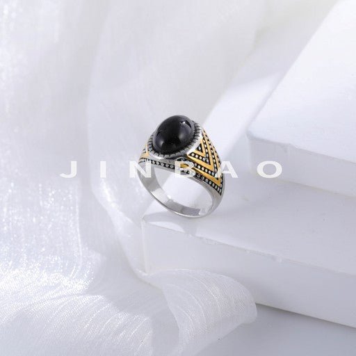 Classic Black Gemstone Ring Men's Stainless Steel Design | K002790