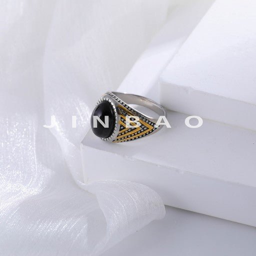 Classic Black Gemstone Ring Men's Stainless Steel Design | K002790