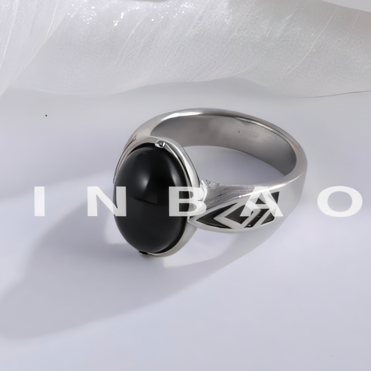 Classic Black Gemstone Ring Stylish Geometric Design Stainless Steel Ring for Men | K00738