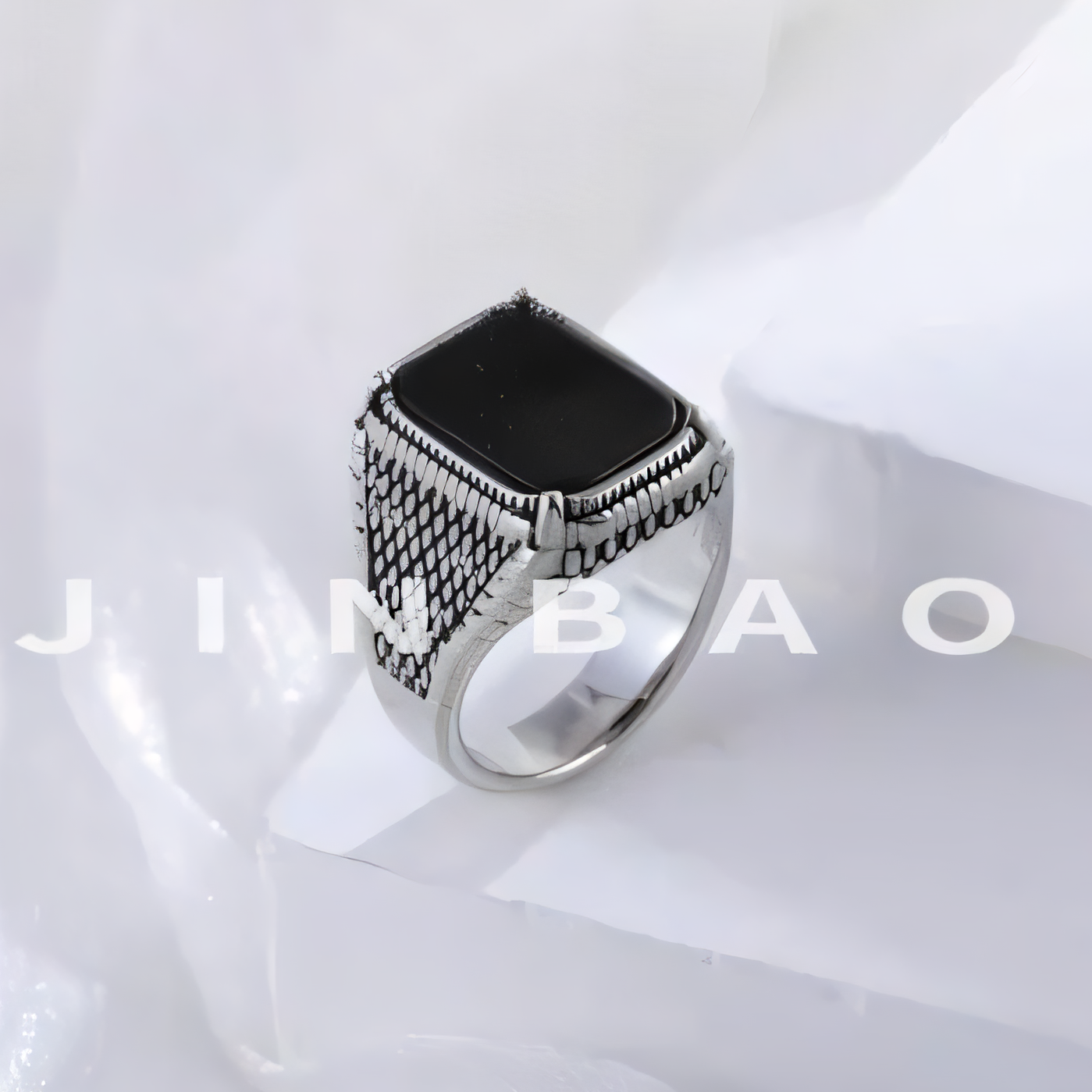 Classic Black Onyx Ring Stainless Steel Square Signet Design for Men | K002773
