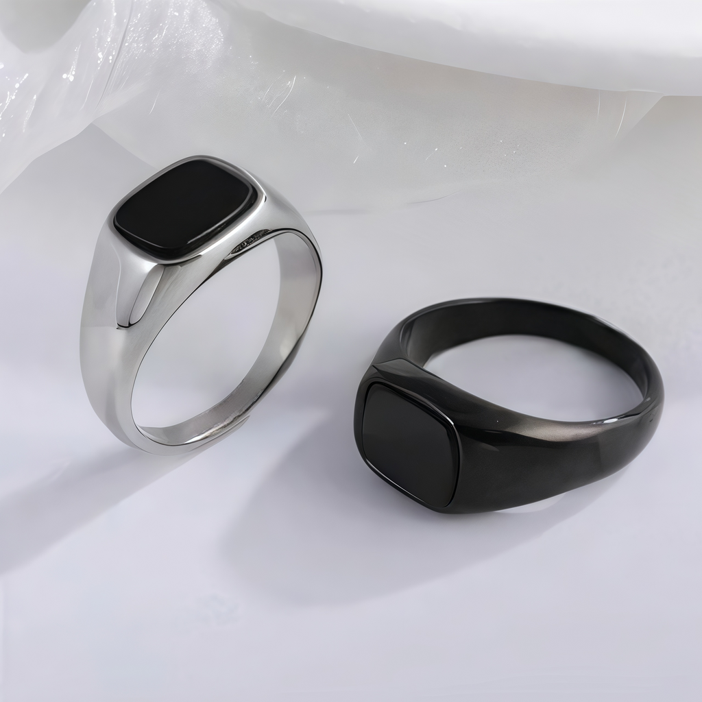 Classic Black Square Stainless Steel Ring Simple Bold Style Men Ring | K002145