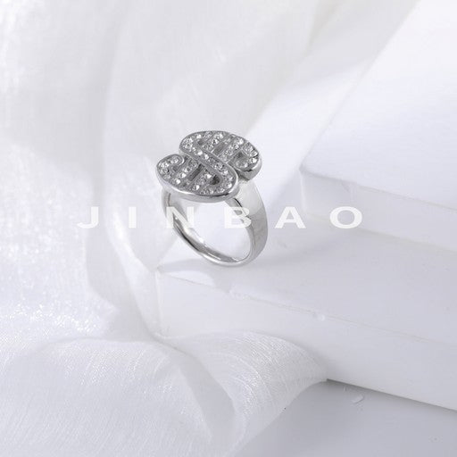 Classic Diamond Inlay Ring Women's Silver Fashion Band | DZ1347