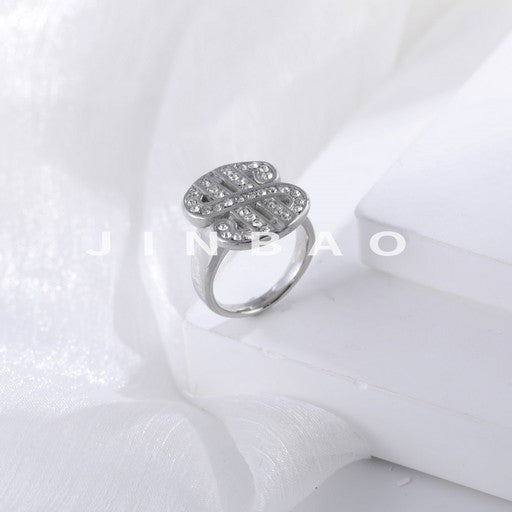 Classic Diamond Inlay Ring Women's Silver Fashion Band | DZ1347