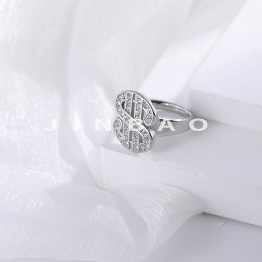 Classic Diamond Inlay Ring Women's Silver Fashion Band | DZ1347