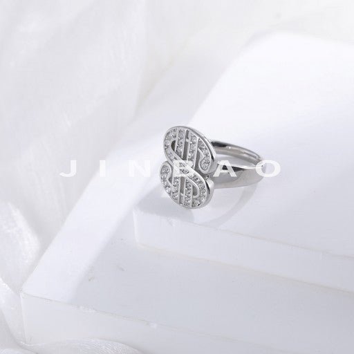 Classic Diamond Inlay Ring Women's Silver Fashion Band | DZ1347