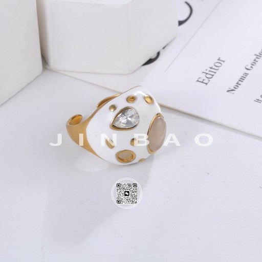 Classic Gemstone Decorated Stainless Steel Ring for Women | G004605