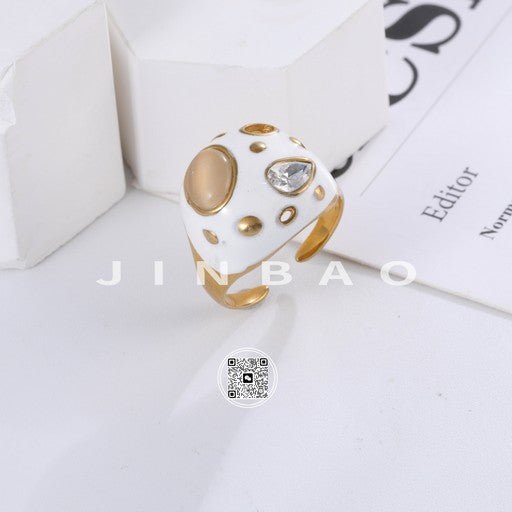Classic Gemstone Decorated Stainless Steel Ring for Women | G004605