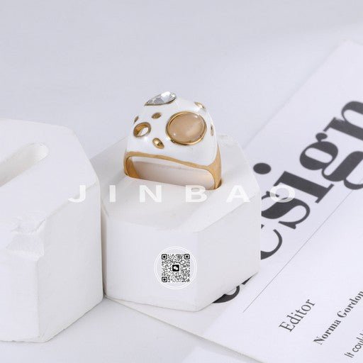 Classic Gemstone Decorated Stainless Steel Ring for Women | G004605