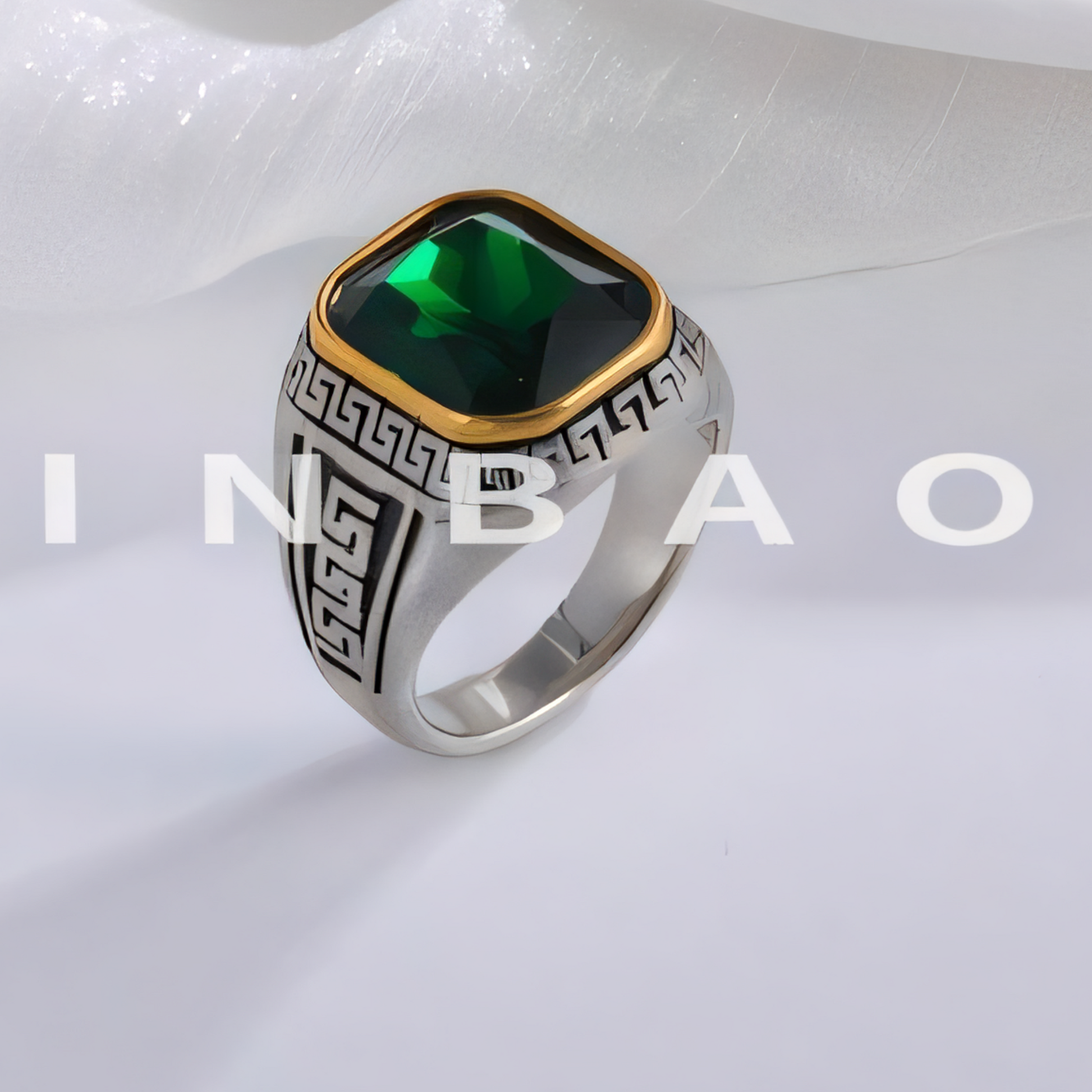 Classic Greek Pattern Gemstone Ring Stainless Steel Square Style for Men | BL1183