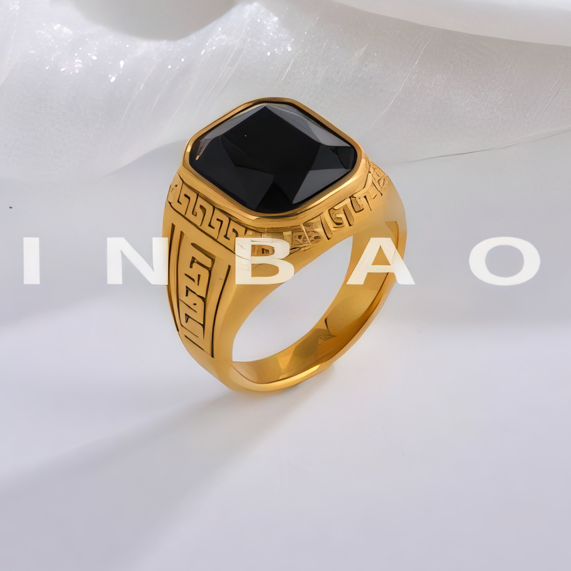 Classic Greek Pattern Gemstone Ring Stainless Steel Square Style for Men | BL1183