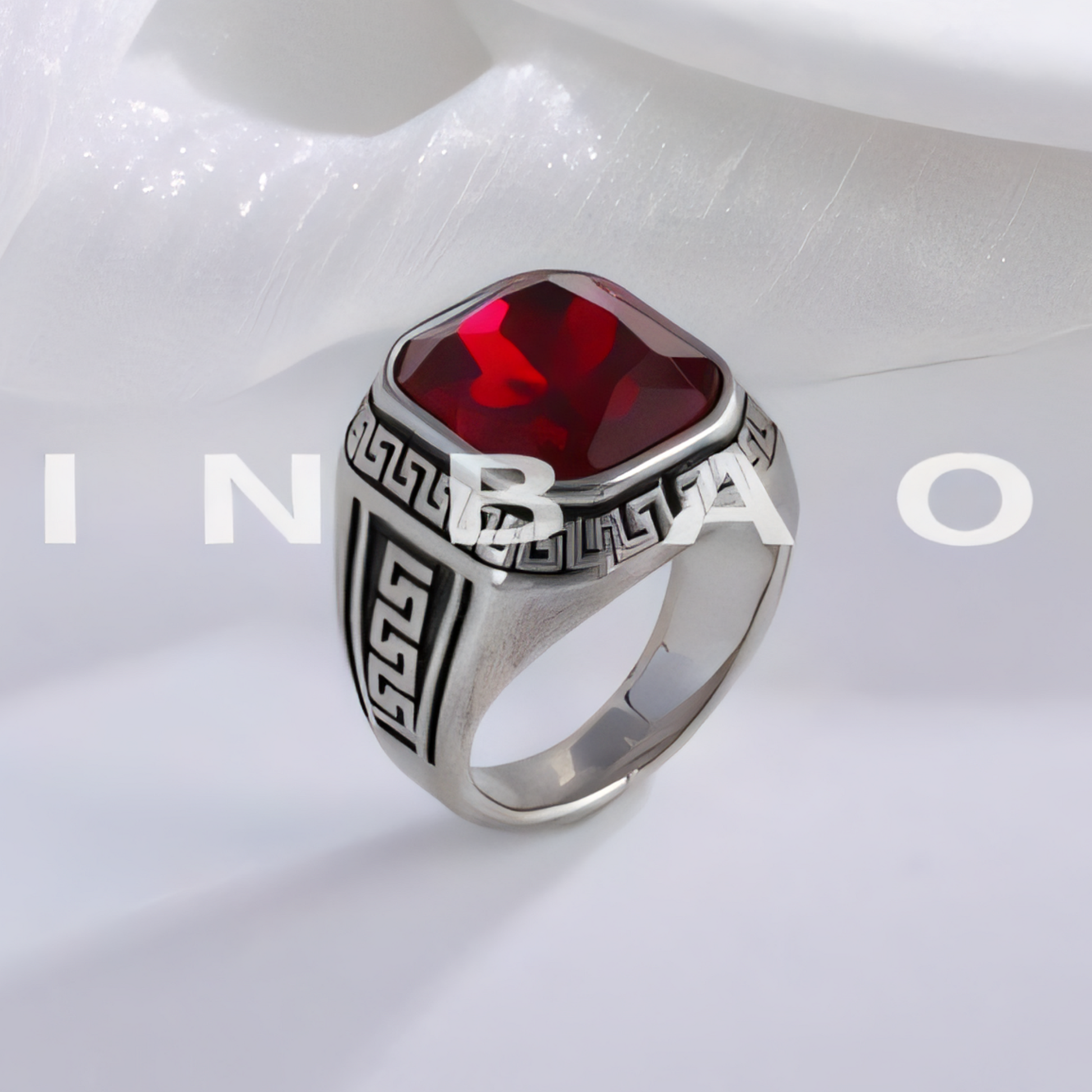 Classic Greek Pattern Gemstone Ring Stainless Steel Square Style for Men | BL1183