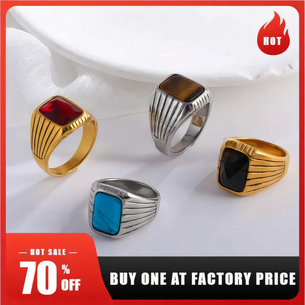 Classic Striped Stainless Steel Gemstone Ring Men's Ring | K00761