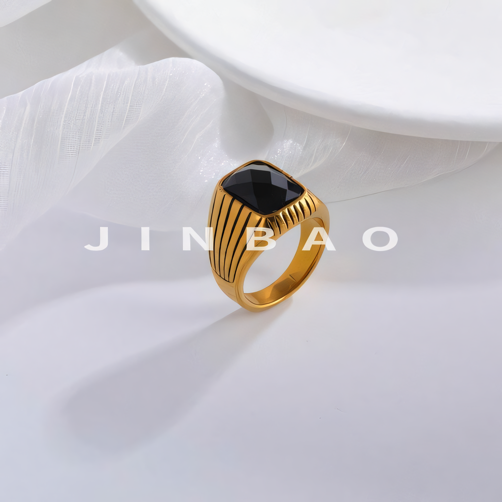 Classic Striped Stainless Steel Gemstone Ring Men's Ring | K00761