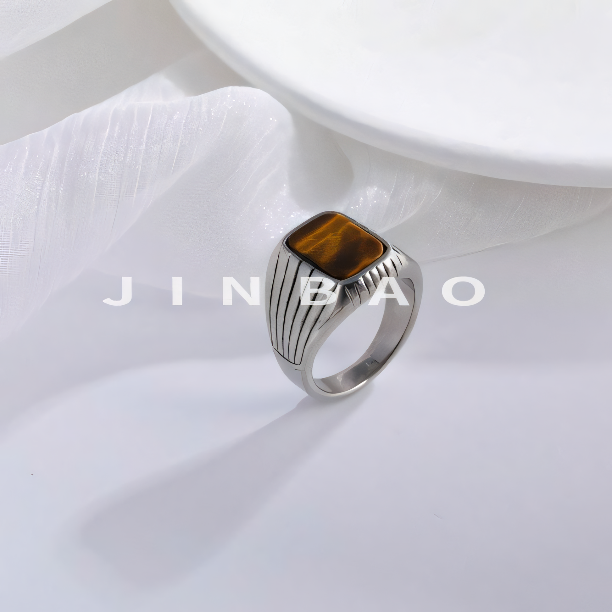 Classic Striped Stainless Steel Gemstone Ring Men's Ring | K00761