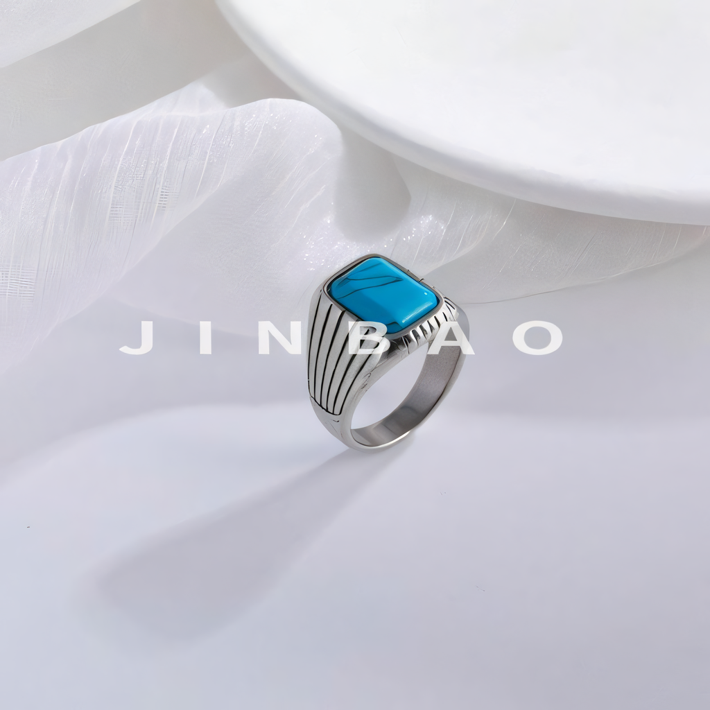 Classic Striped Stainless Steel Gemstone Ring Men's Ring | K00761