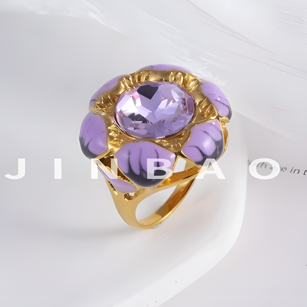 Colorful Gemstone Flower Design Stainless Steel Ring Retro Chic Women Ring | G004497