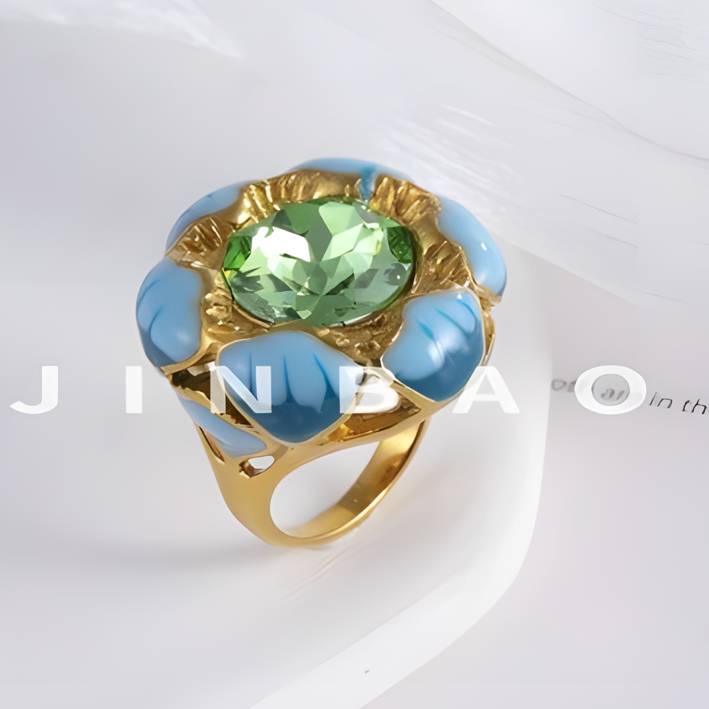 Colorful Gemstone Flower Design Stainless Steel Ring Retro Chic Women Ring | G004497