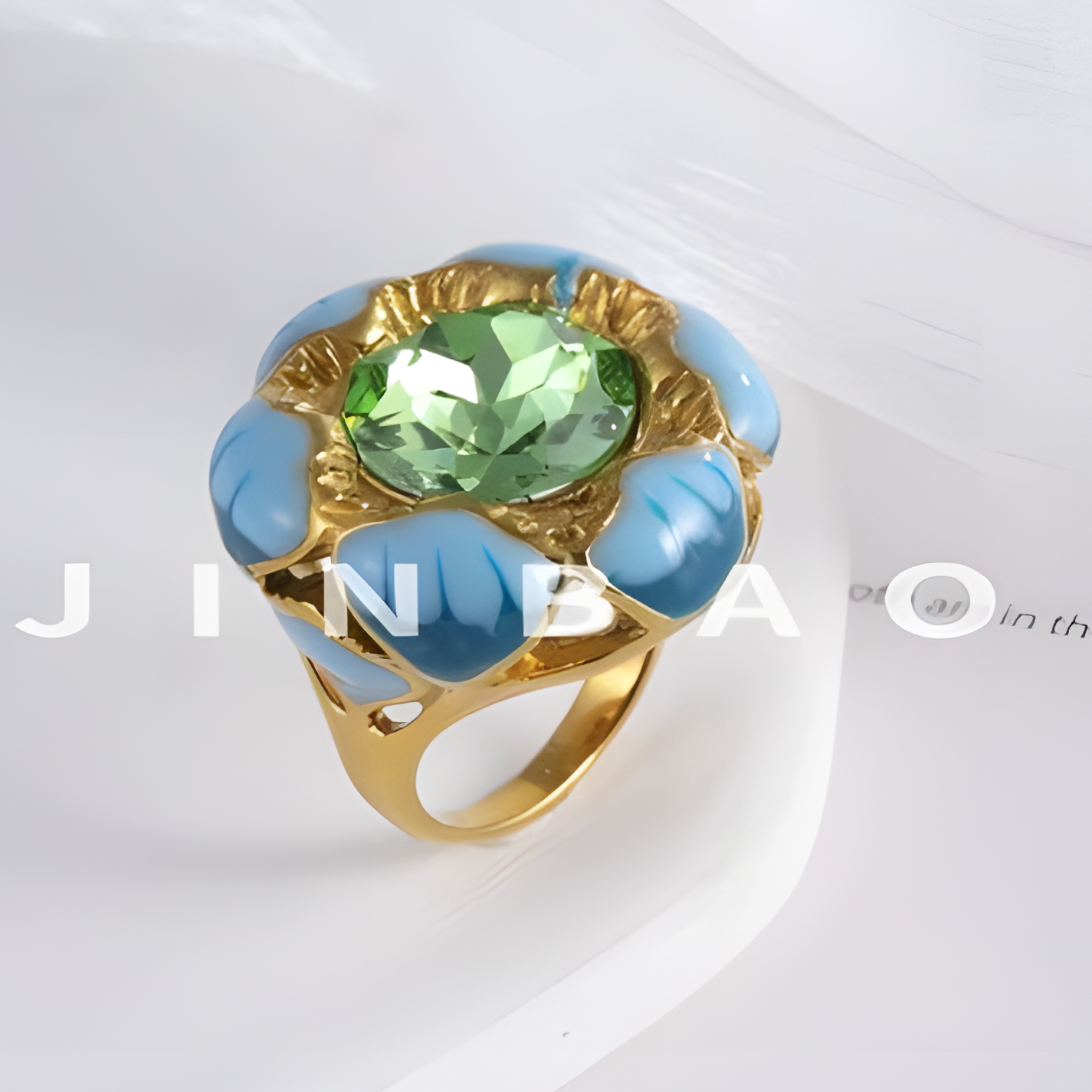 Colorful Gemstone Flower Design Stainless Steel Ring Retro Chic Women Ring | G004497