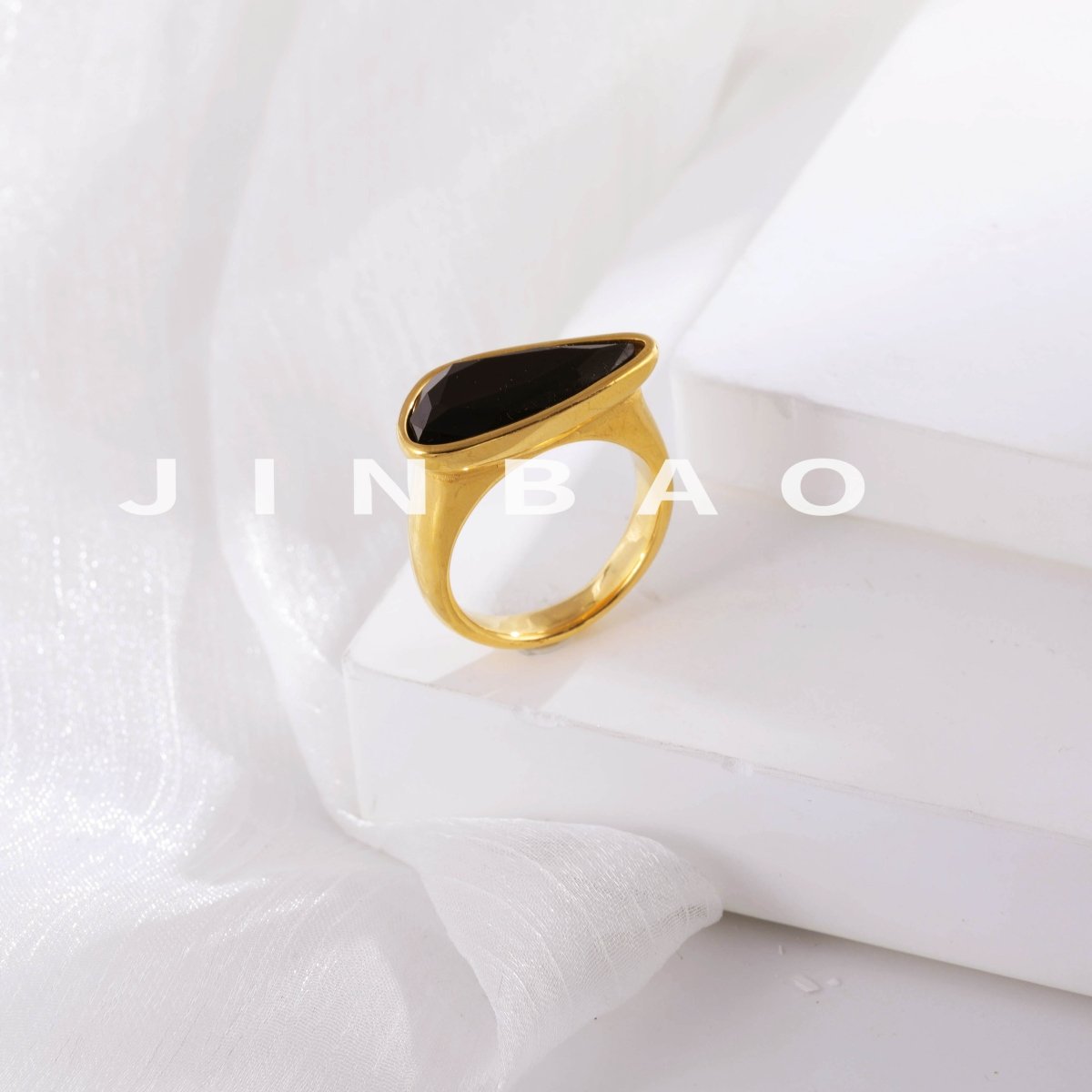 Creative Triangle Gemstone Ring Women's Gold Stainless Steel Design | PL918