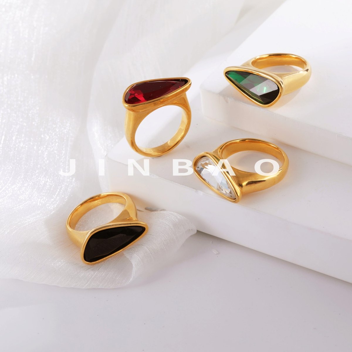Creative Triangle Gemstone Ring Women's Gold Stainless Steel Design | PL918