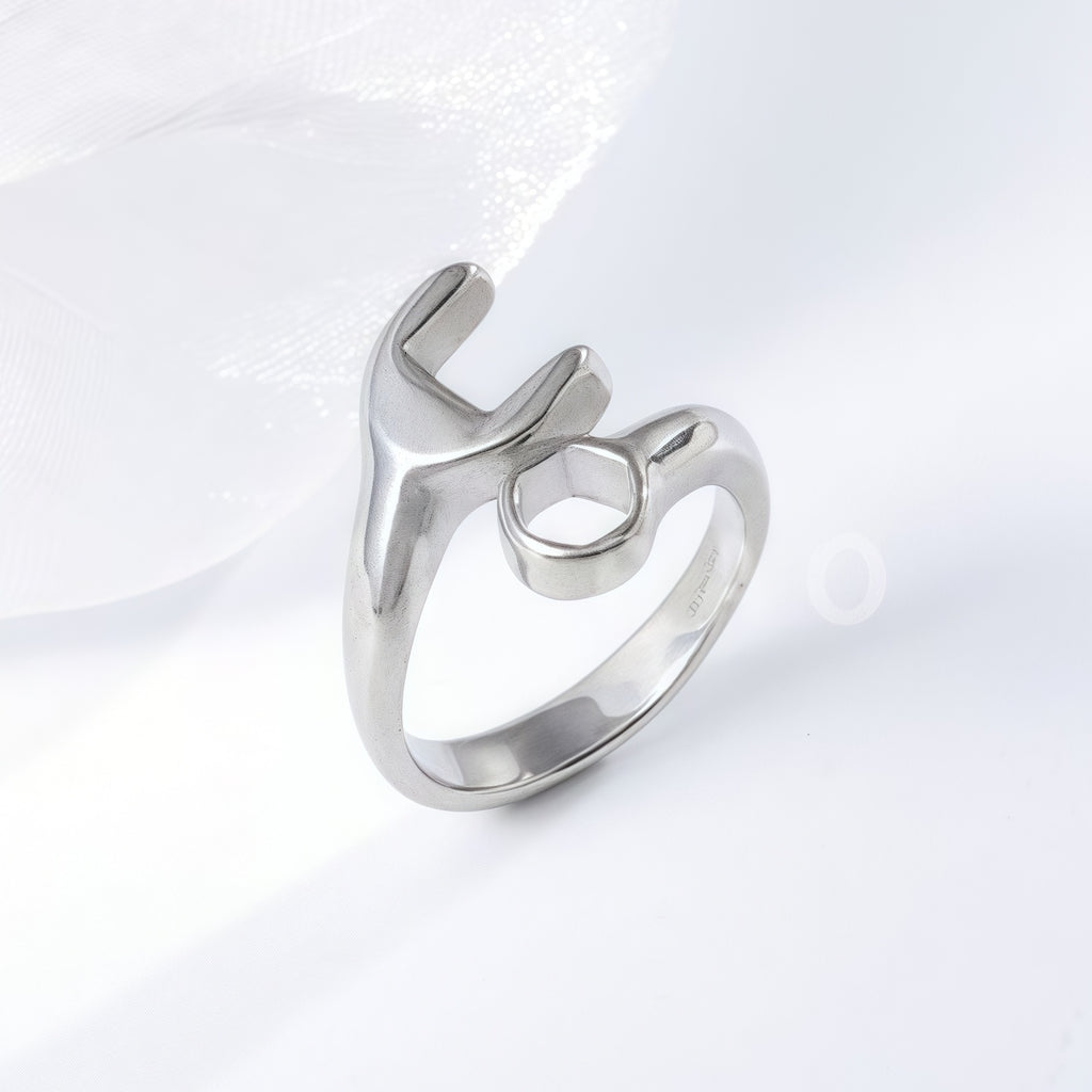 Creative Wrench Design Personalized Minimalist Stainless Steel Couple Ring | G00552