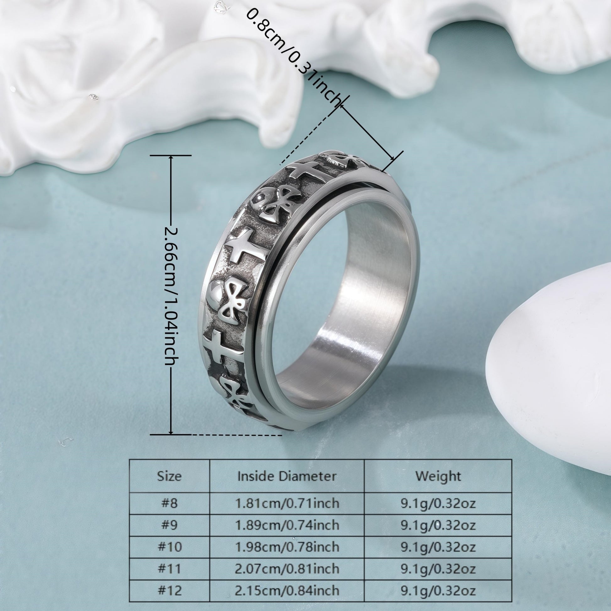 Vintage Hip-Hop Punk Skull Cross Design Rotating Stainless Steel Ring丨G002600