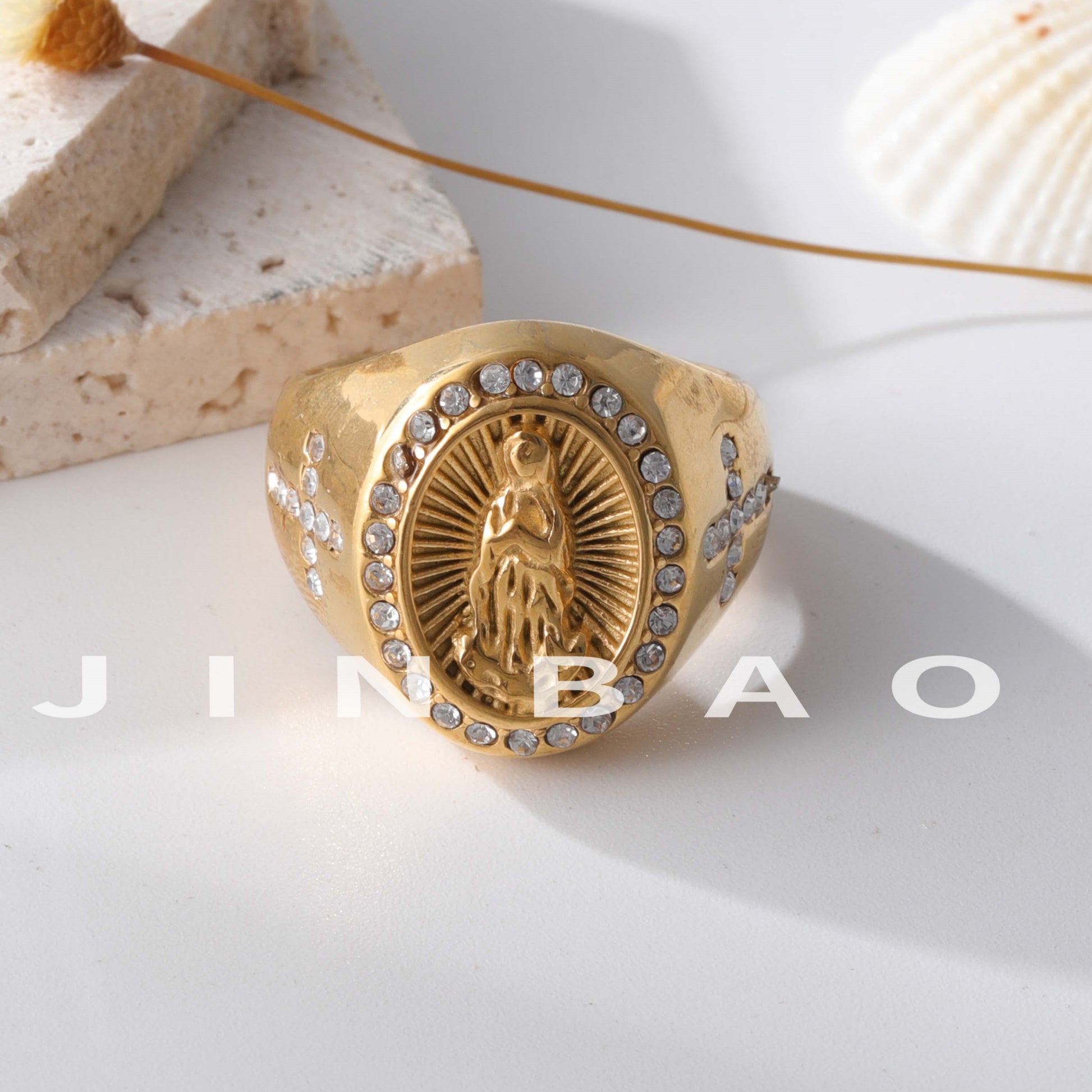 Luxurious Cross Decoration Ring Men's Gold Stainless Steel Ring | G00613