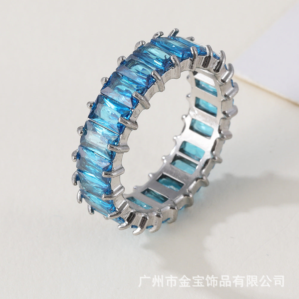Women's stainless steel ring with colored zircon | G005626