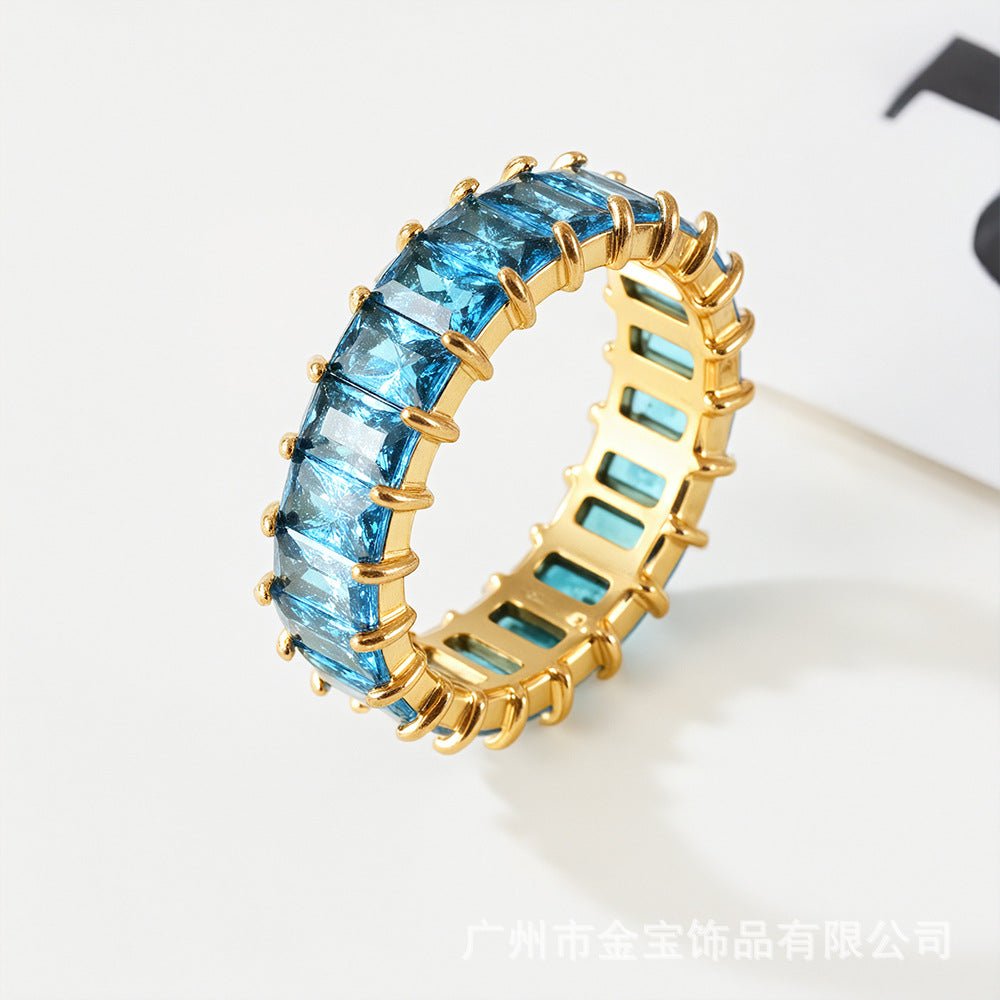 Women's stainless steel ring with colored zircon | G005626