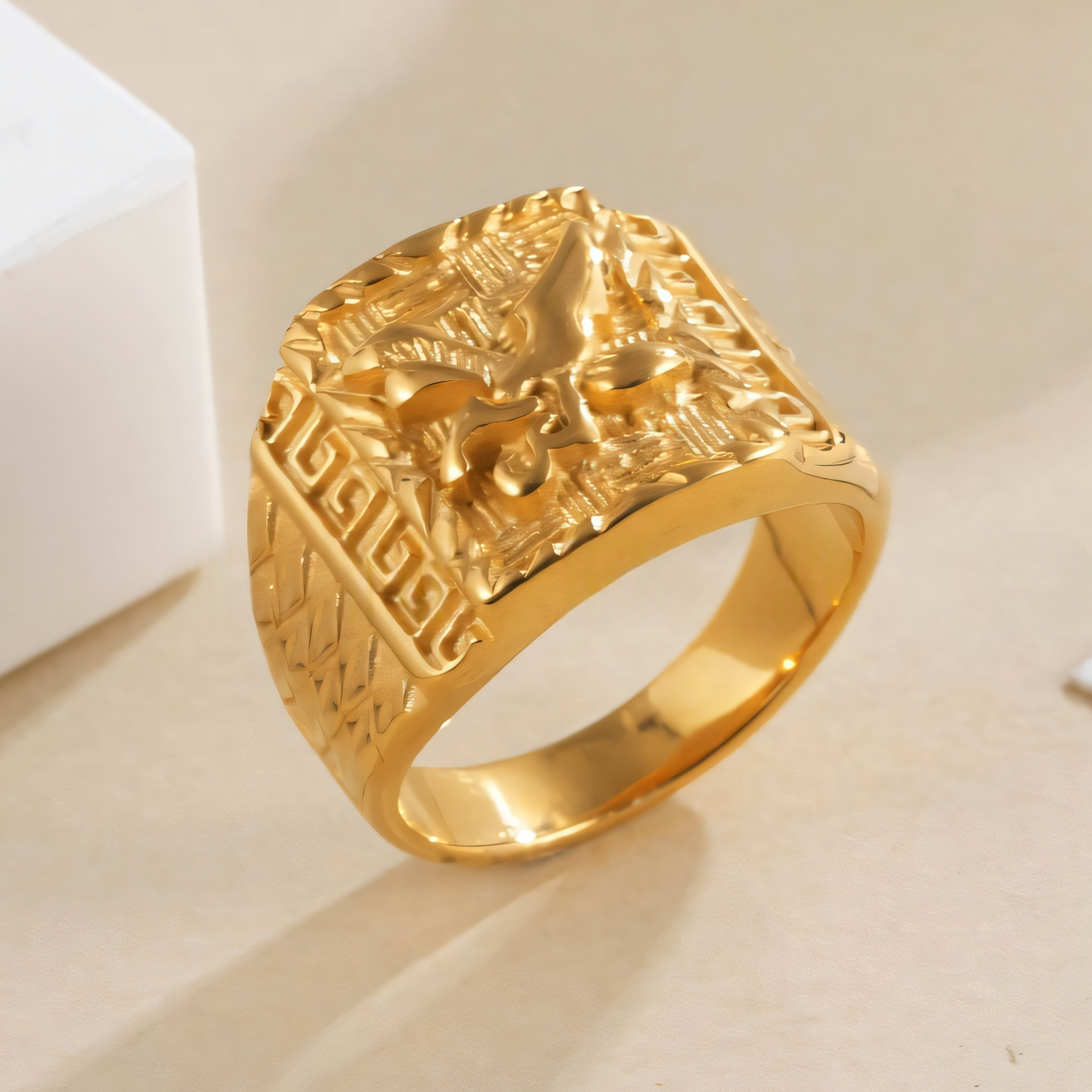 Eagle Head Gold Stainless Steel Ring Men's Vintage Fashion Design | G00429