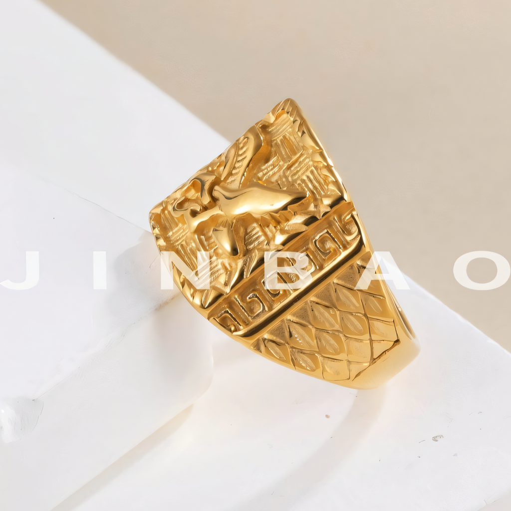 Eagle Head Gold Stainless Steel Ring Men's Vintage Fashion Design | G00429