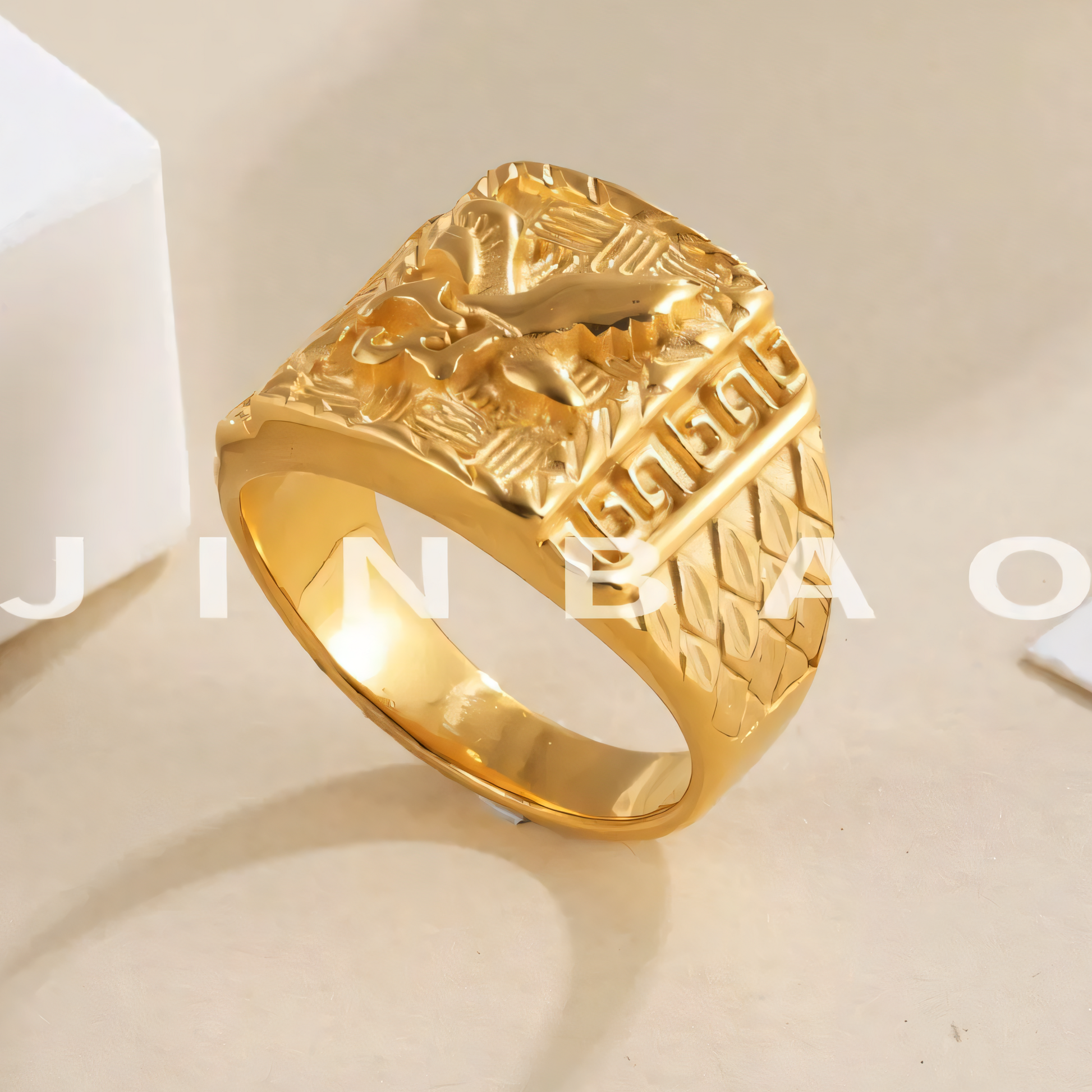 Eagle Head Gold Stainless Steel Ring Men's Vintage Fashion Design | G00429