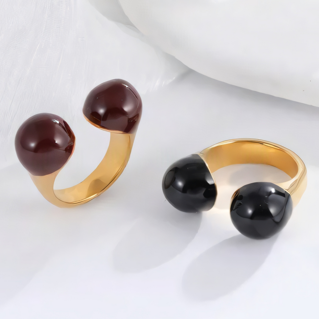 Elegant Double Bead Stainless Steel Ring Women's Ring | G004330