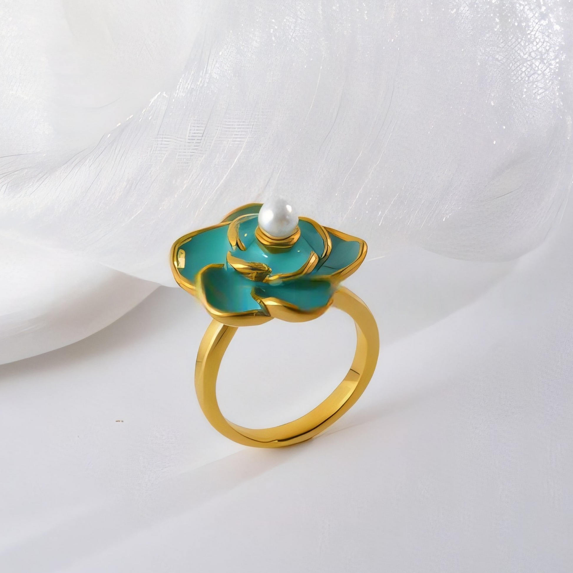 Elegant Flower Ring with Pearl Gold Accent for Women | WF-666