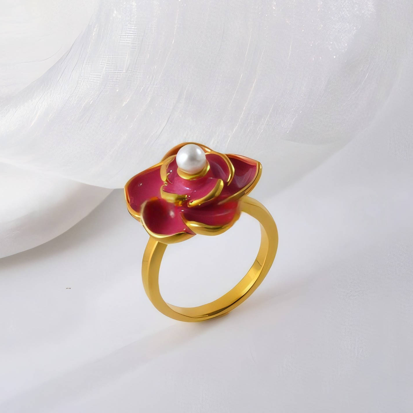 Elegant Flower Ring with Pearl Gold Accent for Women | WF-666