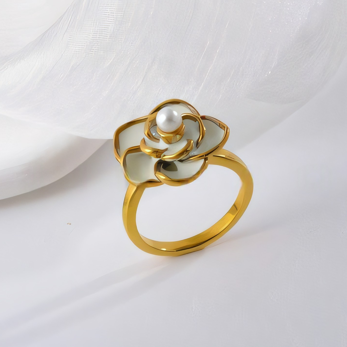 Elegant Flower Ring with Pearl Gold Accent for Women | WF-666