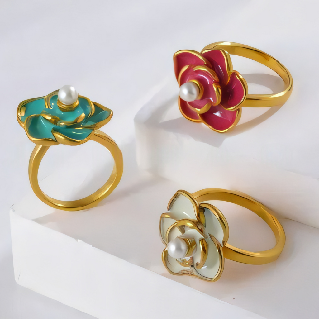 Elegant Flower Ring with Pearl Gold Accent for Women | WF-666