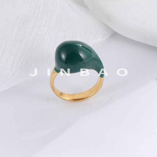 Elegant Green Resin Stainless Steel Ring Women's Ring | G003950