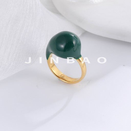 Elegant Green Resin Stainless Steel Ring Women's Ring | G003950