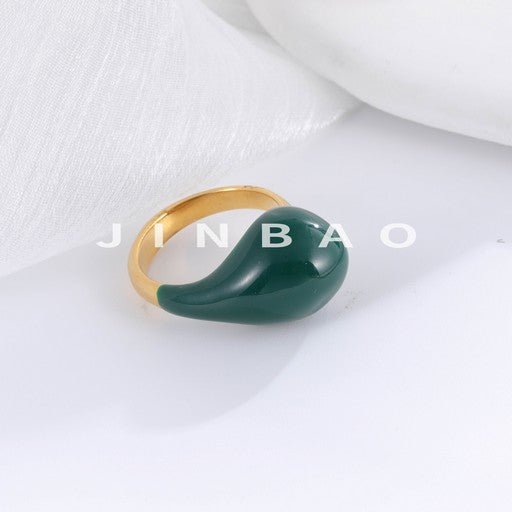 Elegant Green Resin Stainless Steel Ring Women's Ring | G003950