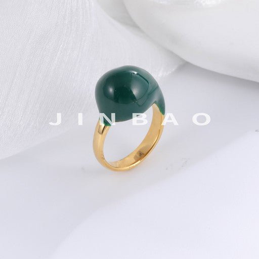 Elegant Green Resin Stainless Steel Ring Women's Ring | G003950
